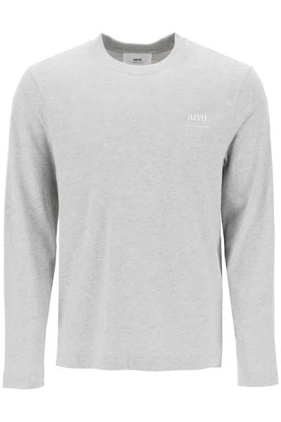 Shop Ami Alexandre Mattiussi Ami Paris Long-sleeved Cotton T-shirt For In Grey