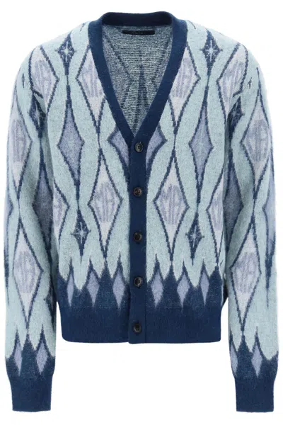 Shop Amiri Argyle Bruhed-yarn Cardigan In Mixed Colours