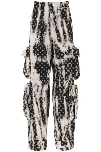Shop Amiri Bleached Cargo Pants With Monogram Motif In Mixed Colours