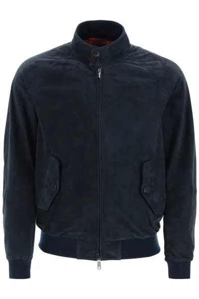 Shop Baracuta G9 Harrington Suede Leather Jacket In Blue