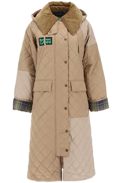 Shop Barbour X Ganni Burghley Quilted Trench Coat In Beige
