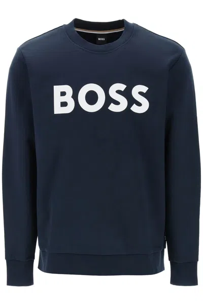 Shop Hugo Boss Logo Print Sweatshirt In Blue