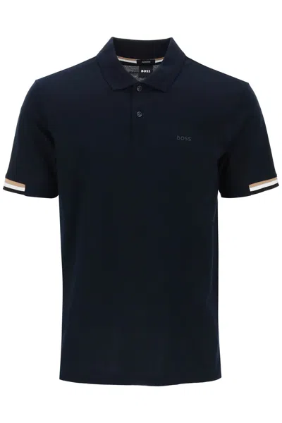 Shop Hugo Boss Parlay Polo Shirt With Stripe Detail In Black