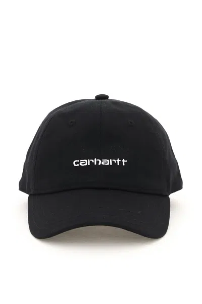 Shop Carhartt Canvas Script Baseball Cap In Black