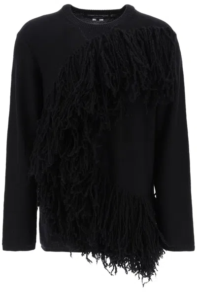 Shop Comme Des Garçons Homme Deux Wool Sweater With Fringes In Black