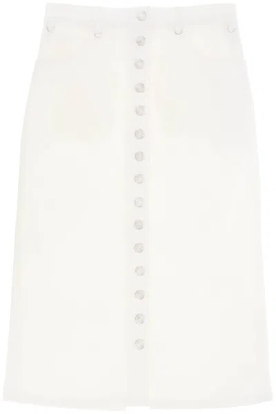 Shop Courrèges Denim Midi Skirt With Multif In White