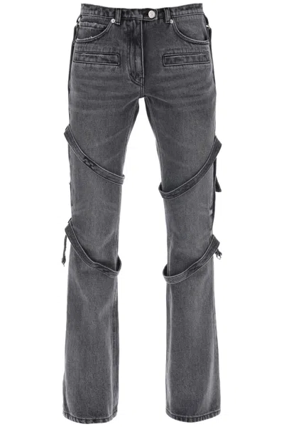 Shop Courrèges Bootcut Jeans With Straps In Grey
