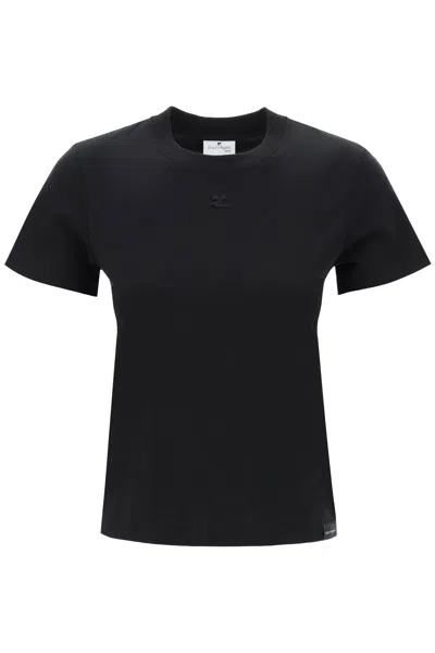 Shop Courrèges Crewneck T-shirt With Logo In Black