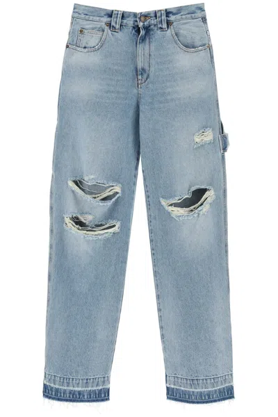 Shop Darkpark Audrey Cargo Jeans With Rips In Light Blue