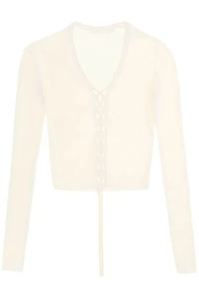 Shop Dion Lee Lace-up Cardigan In White
