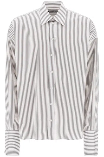 Shop Dolce & Gabbana Oversized Striped Poplin Shirt In Mixed Colours