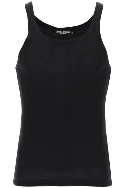 Shop Dolce & Gabbana Ribbed Slim Shoulder Tank Top In Black