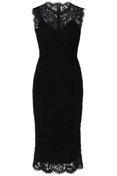 Shop Dolce & Gabbana Lace Sheath Dress With A In Black