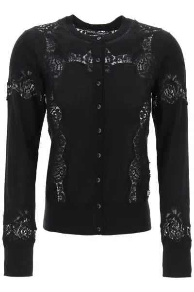 Shop Dolce & Gabbana Lace-insert Cardigan With Eight In Black