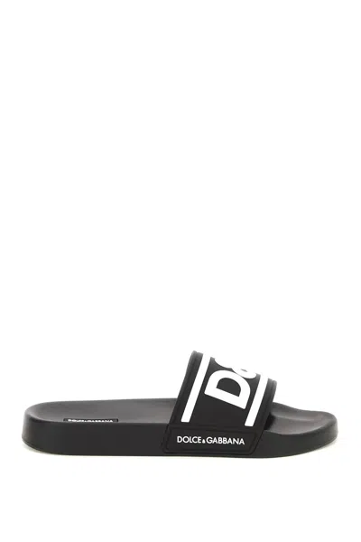 Shop Dolce & Gabbana Logo Rubber Slides In Black