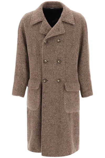 Shop Dolce & Gabbana Melange Alpaca Double-breasted Coat In Mixed Colours
