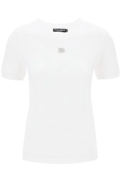 Shop Dolce & Gabbana T-shirt Logo Dg Crystal In White