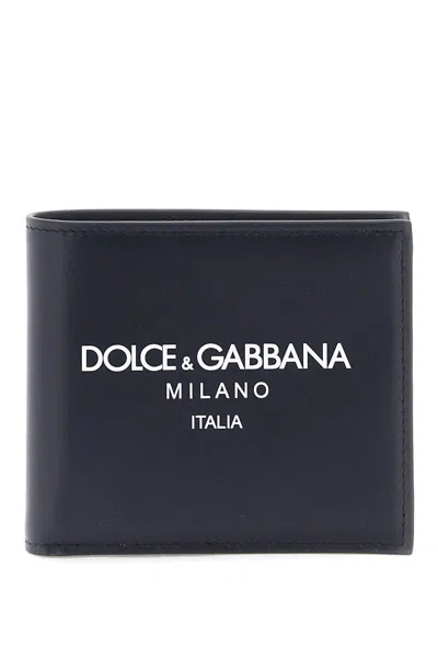 Dolce & Gabbana Dolce&gabbana Black Leather Bi Fold Wallet With Logo In Blue
