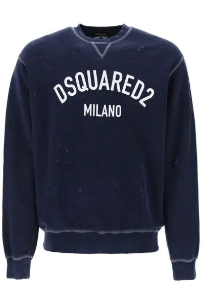 Shop Dsquared2 "used Effect Cool Fit Sweatshirt In Blue