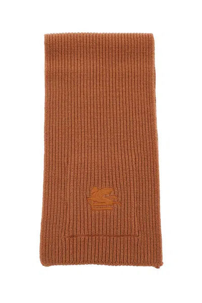 Shop Etro Ribbed Wool Scarf In Brown