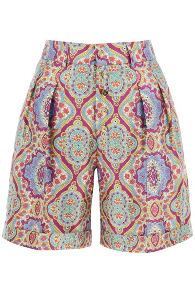 Shop Etro Shorts In Seta Stampata In Multicolor