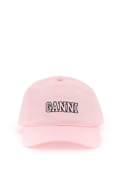 Shop Ganni Baseball Cap With Logo Embroidery In Pink