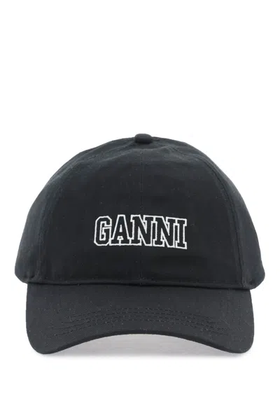 Shop Ganni Baseball Cap With Logo Embroidery In Black