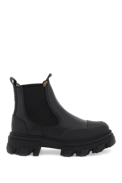 Shop Ganni Cleated Low Chelsea Ankle Boots In Black