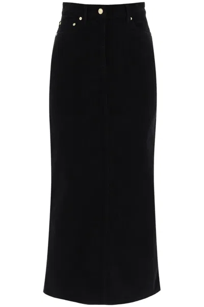 Shop Ganni Corduroy Column Skirt In Black