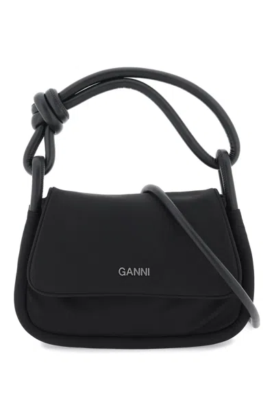 Shop Ganni Knot Flap Over Bag In Black