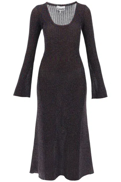 Shop Ganni Lurex-knit Midi Dress In Mixed Colours