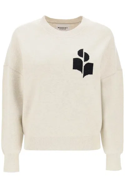 Shop Marant Etoile Isabel  Atlee Sweater With Logo Intarsia In Beige