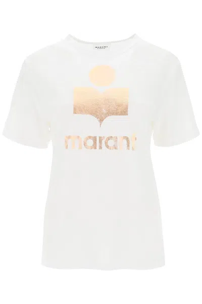 Shop Marant Etoile Isabel  Zewel T-shirt With Metallic Logo Print In White