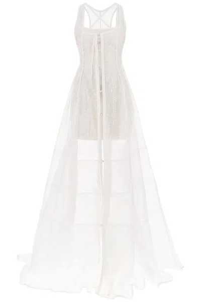 Shop Jacquemus La Robe Dentelle Maxi Sequined Dress In White