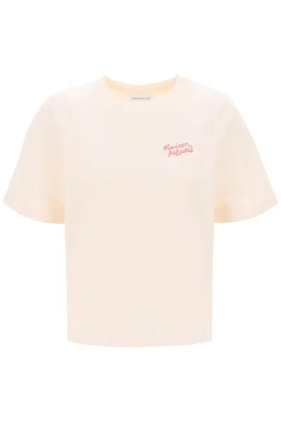 Shop Maison Kitsuné "round-neck T-shirt With Embroidered In Pink