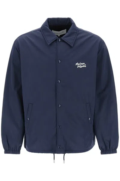 Shop Maison Kitsuné Coach Jacket With Logo Print In Blue