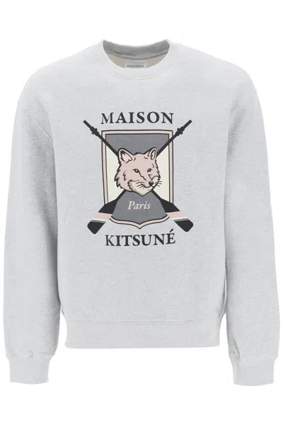 Shop Maison Kitsuné College Fox Print Sweatshirt In Grey