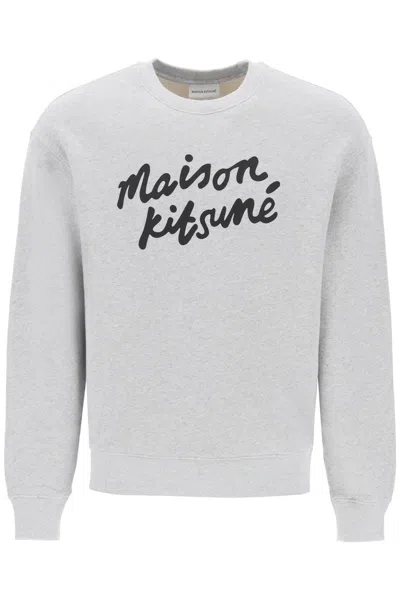 Shop Maison Kitsuné Crewneck Sweatshirt With Logo In Grey