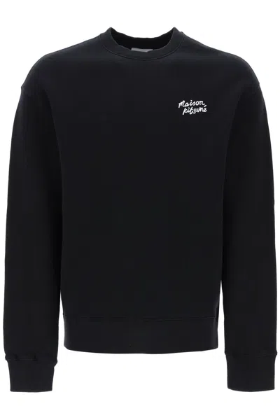 Shop Maison Kitsuné Crewneck Sweatshirt With Logo Lettering In Black