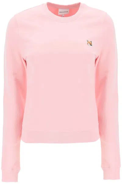 Shop Maison Kitsuné Fox Head Crew-neck Sweatshirt In Pink