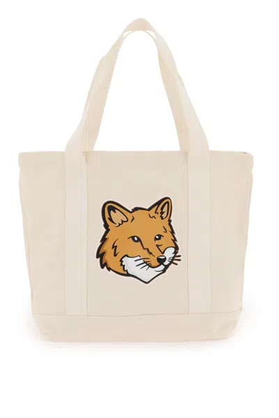 Shop Maison Kitsuné Fox Head Tote Bag In White
