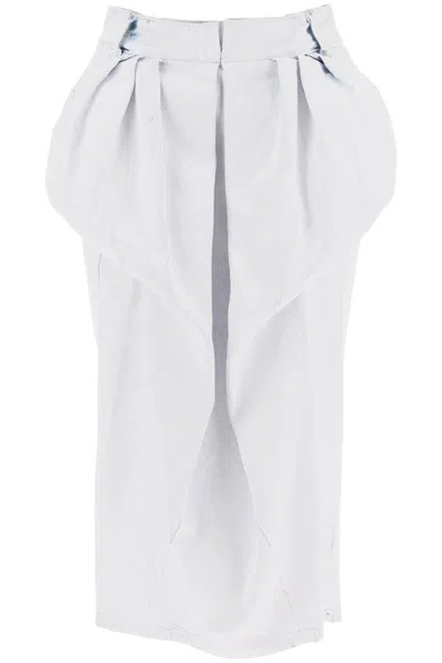 Shop Maison Margiela Crinkled Denim Midi Skirt With R In White