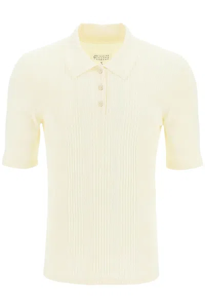 Shop Maison Margiela Ribbed Stretch Polo Shirt In White