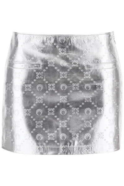Shop Marine Serre Moonogram Mini Skirt In Laminated Leather In Silver