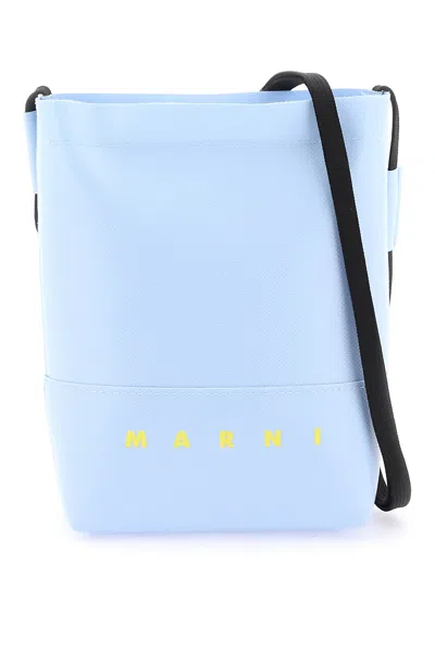 Shop Marni Coated Canvas Crossbody Bag In Light Blue