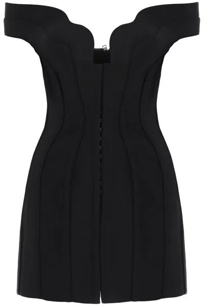 Shop Mugler Bustier Dress With Wavy Neckline In Black