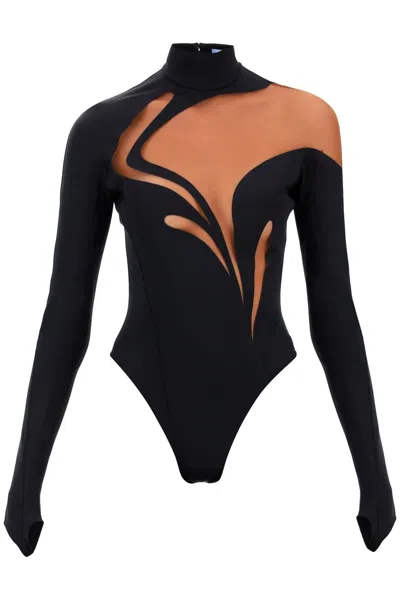 Shop Mugler Long-sleeved Swirly Bodysuit In Mixed Colours