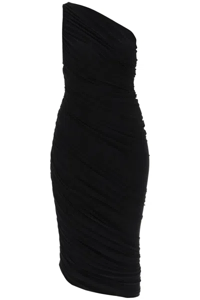 Shop Norma Kamali Diana Ruched One-shoulder Dress In Black