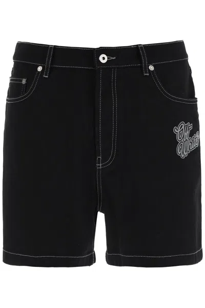 Shop Off-white Denim Bermuda Shorts With 90 In Black