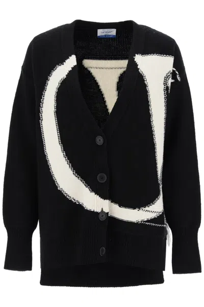 Shop Off-white Cardigan With Maxi Ow Logo In Mixed Colours